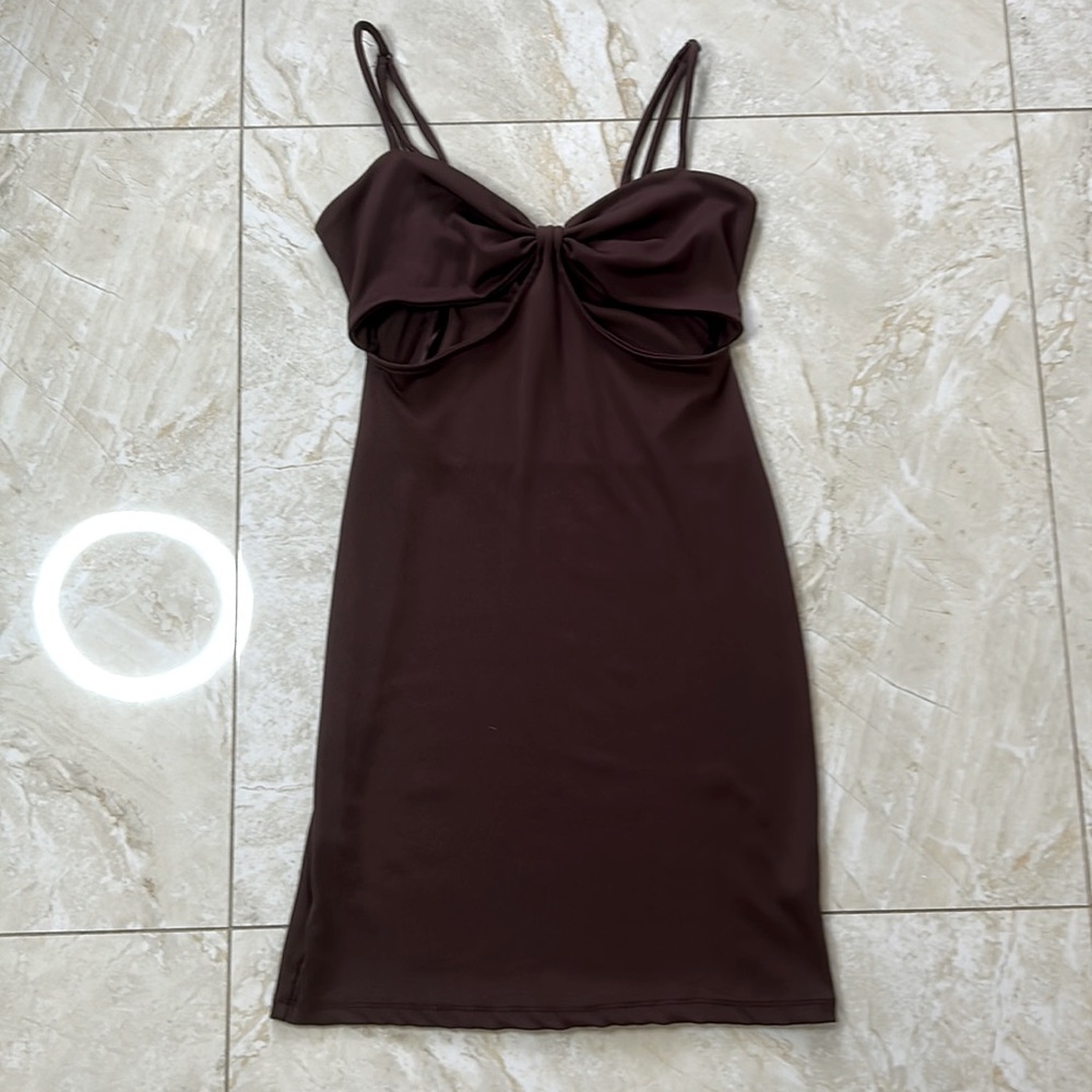 Brown Spaghetti Strap Cut Out Mini Dress
